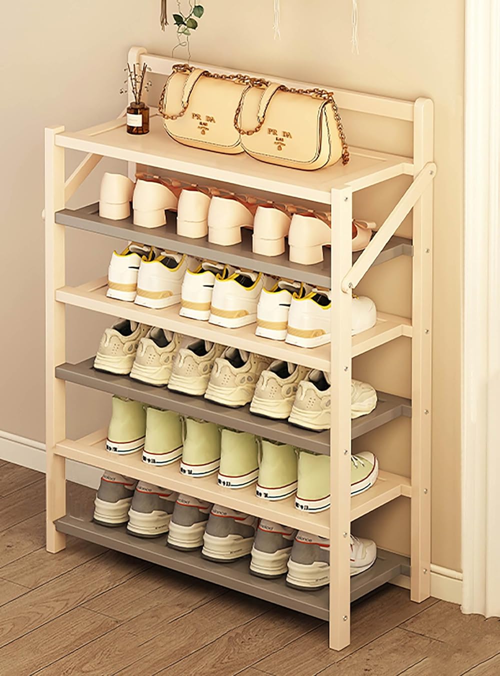 Bamboo Assembly-Free multilayer Shoe Rack Foldable Shoe Shelf Free ...