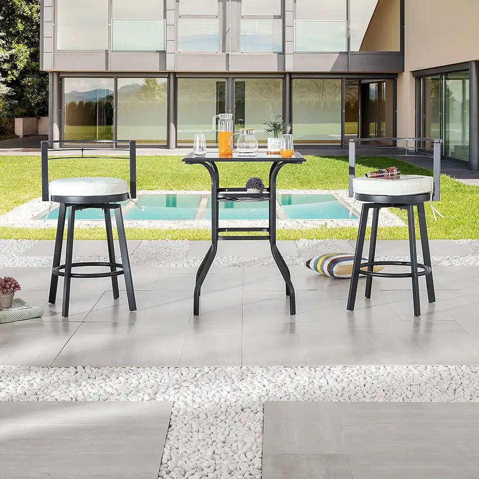 LOKATSE HOME 3 Pieces Outdoor Swivel Bar Stools with Comfortable ...