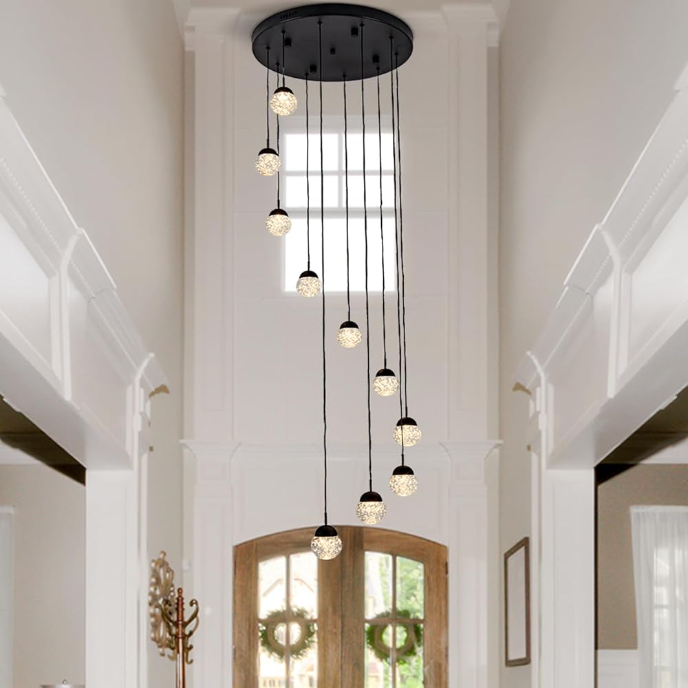 10-Light Staircase Chandelier Modern LED Bubble Crystal Pendant Light ...