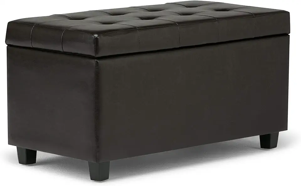 Simplihome Cosmopolitan Panca Ottomana Con Contenitore, In Ecopelle Marrone, 110x46x43 Cm, Con Coperchio Ammortizzato