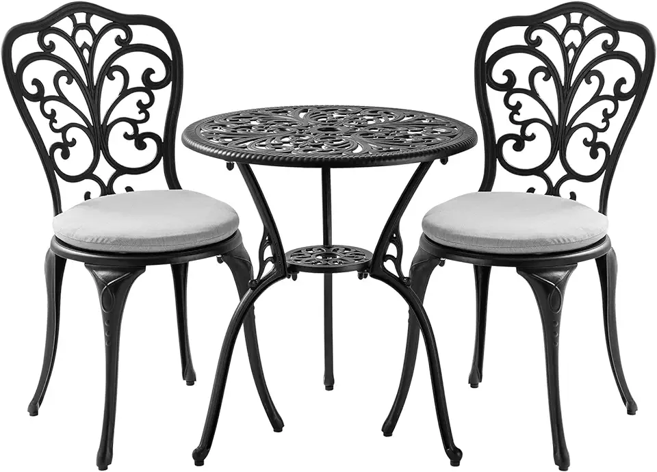 3 Piece Bistro Patio Set Cast Aluminum Bistro Table and Chairs Set of 2 ...