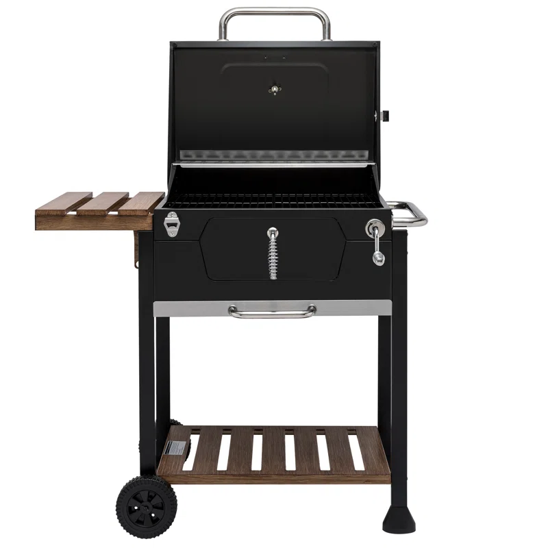 Royal Gourmet CD1824M 24-Inch Charcoal, BBQ Smoker with Handle and Folding Table, Perfect for Outdoor Patio, Garden and Backyard Grilling, Black