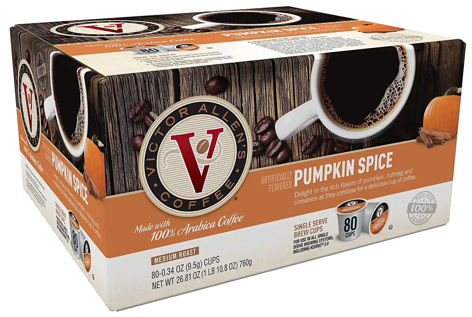Victor Allen’s Coffee Pumpkin Spice Flavored Medium Roast 80 Count, Single Serve Coffee Pods for Keurig K-Cup Brewers