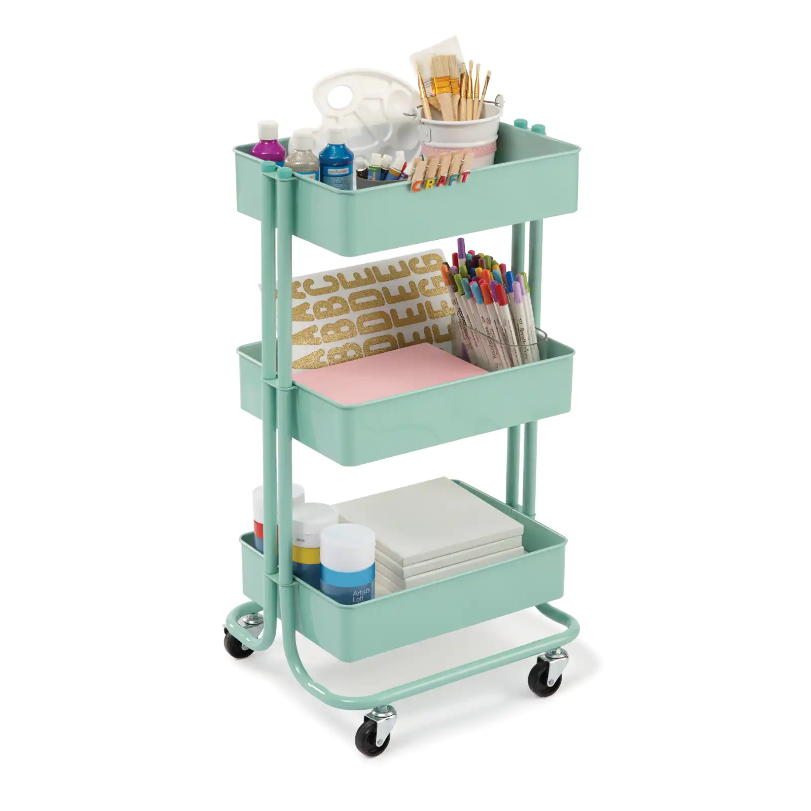 Simply Tidy Lexington 3-Tier Rolling Cart, Mint