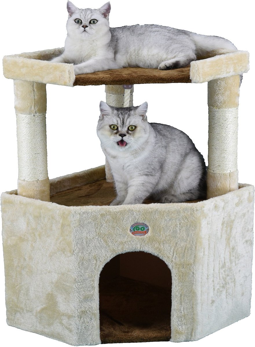 Go Pet Club 32-in Large Perch Cat Tree Condo, Beige/Brown