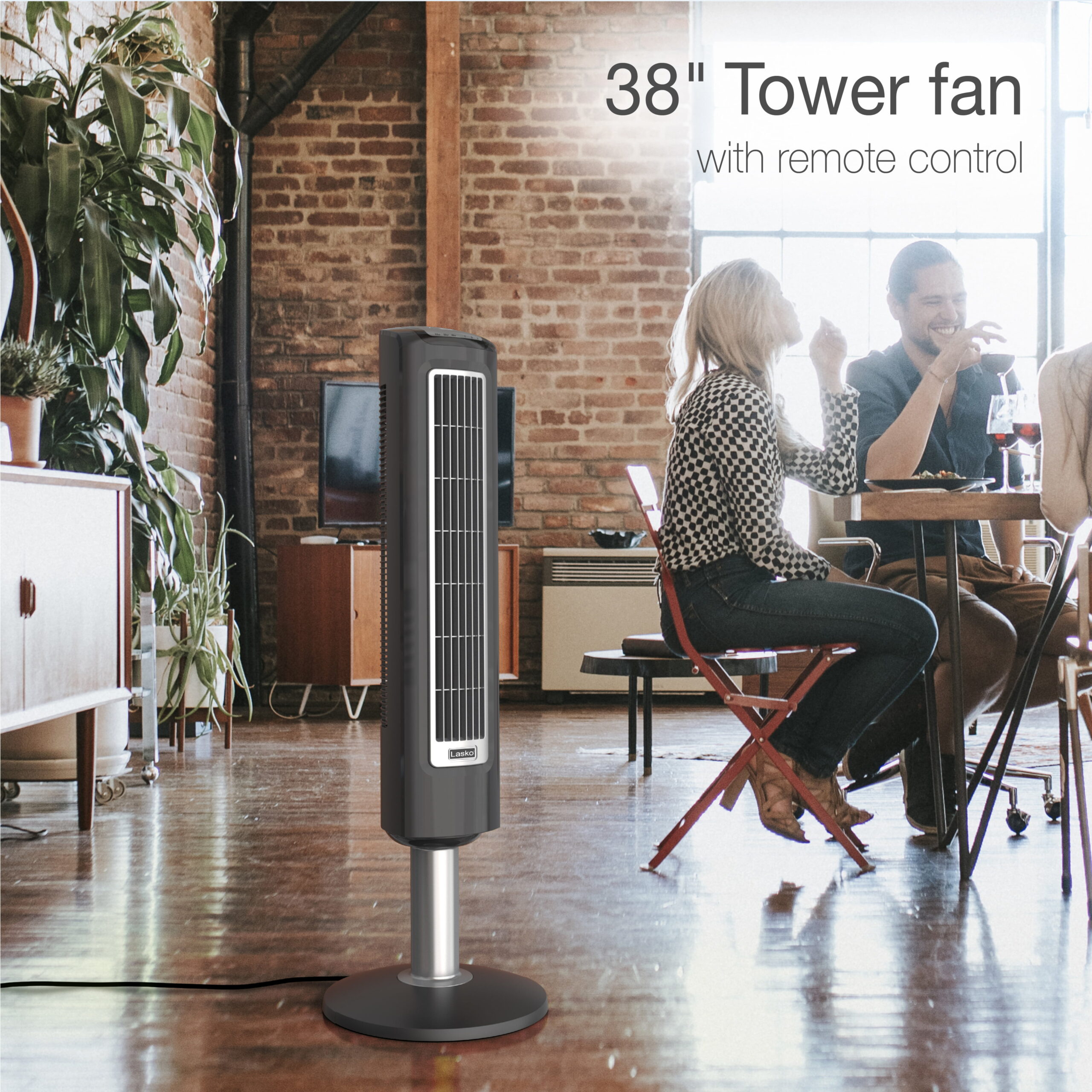 Lasko 38′′ Wind Tower 3-Speed Oscillating Tower Fan with Remote and Timer, 2519, Gray
