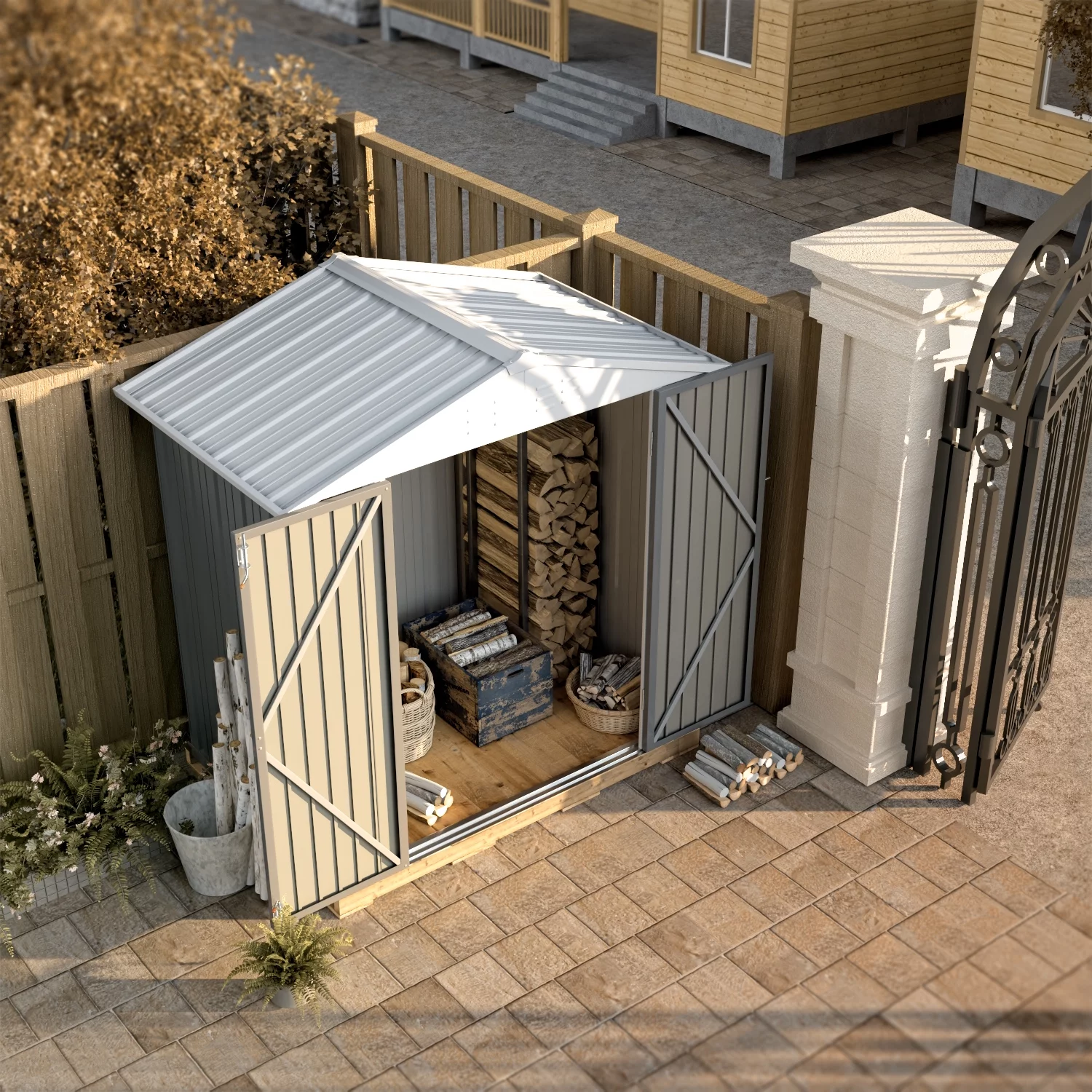 Devoko 4��6 ft.Patio Metal Shed. Lockable Garden Shed for Outdoor Backyard Patio Storage