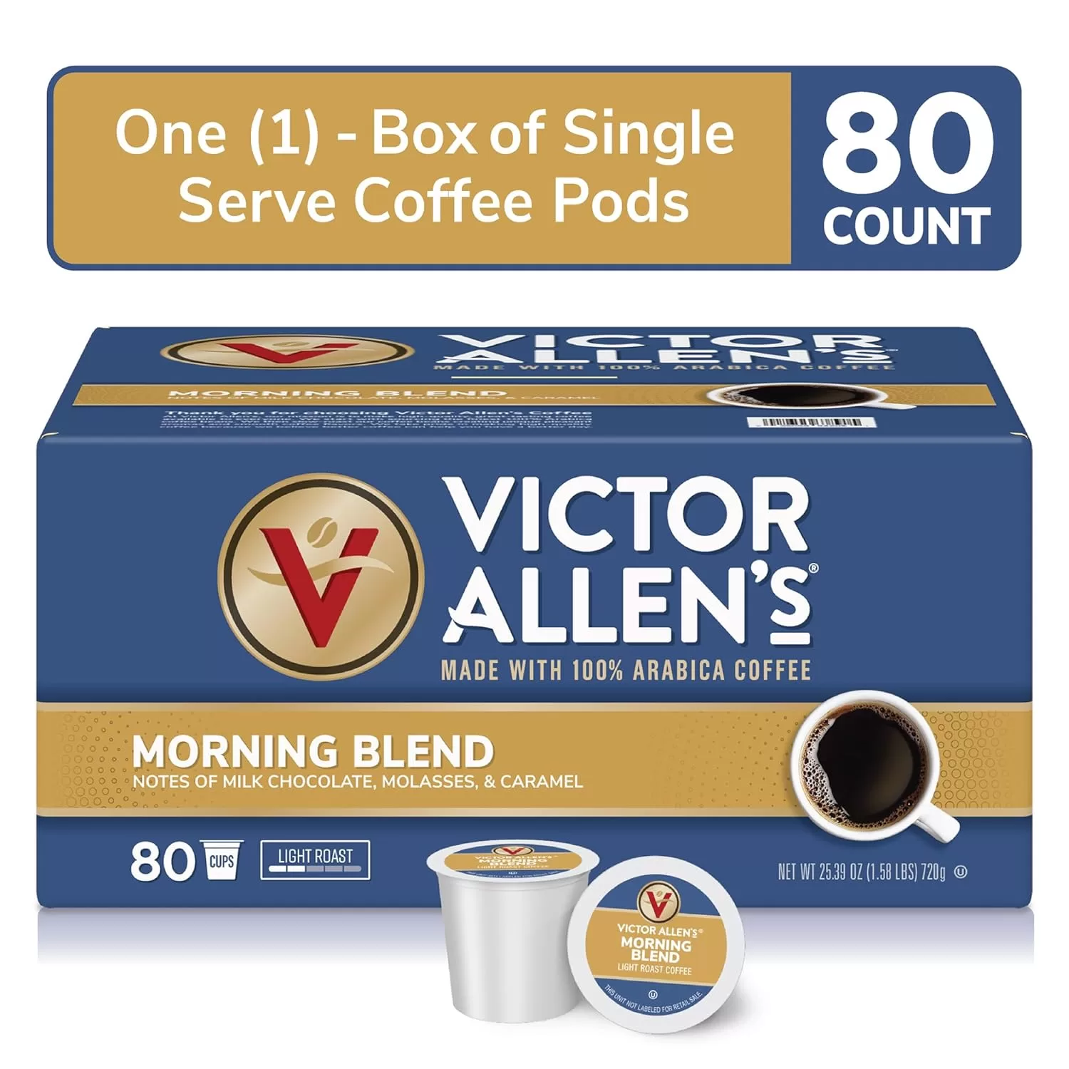 Victor Allen’s Coffee Morning Blend, Light Roast, 80 Count, Single Serve Coffee Pods for Keurig K-Cup Brewers