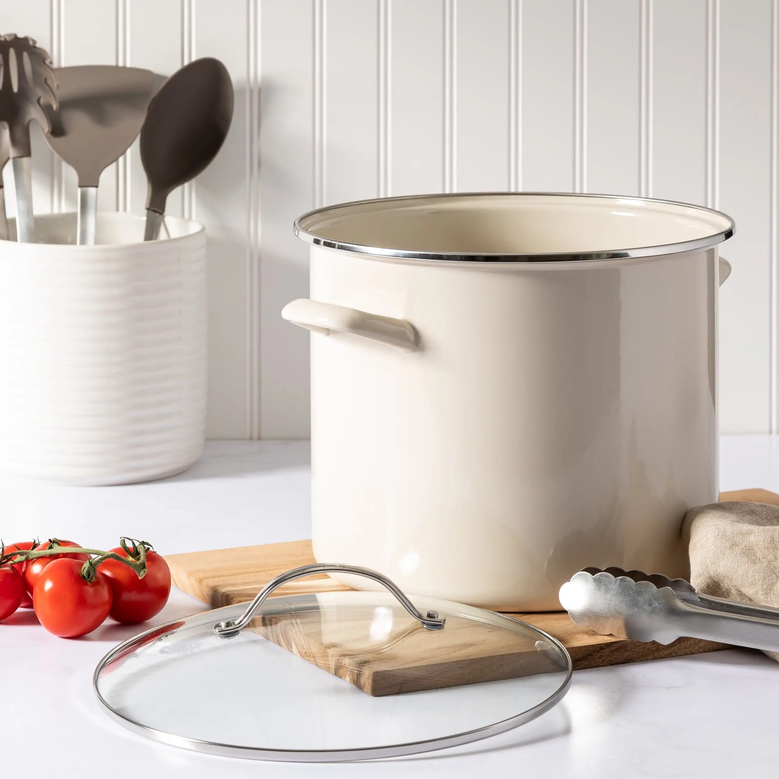 12 quart enamel steel stock pot with glass lid kitchen 5520