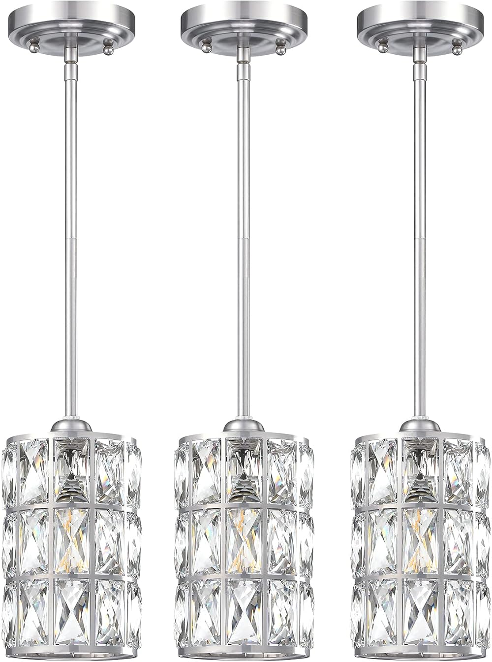3 Pack 1 Light Hanging Kitchen Island 5" Crystal Pendant Light Modern