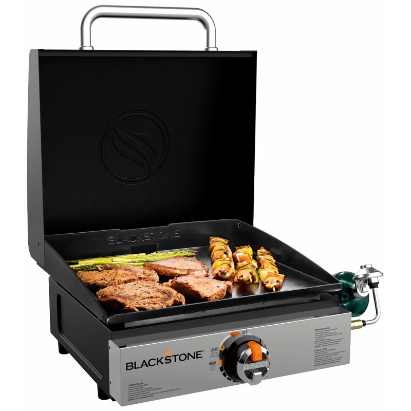 Blackstone 1814 17 in. Tabletop 1-Burner Portable Propane Griddle in Stainless Steel and Black with Hood