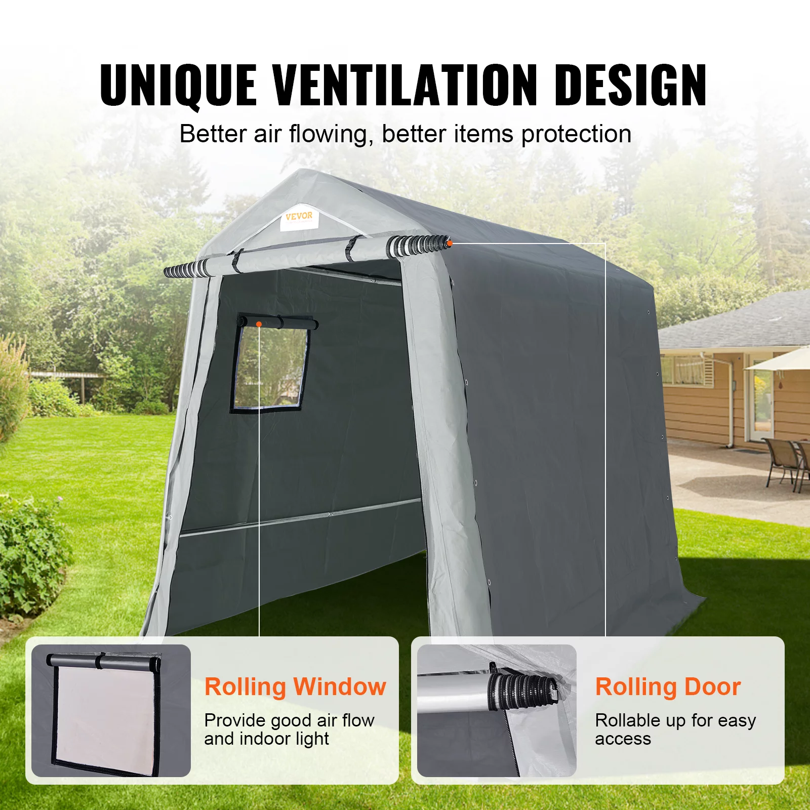BENTISM Portable Shed Outdoor Storage Shelter. 6x8x7 ft Heavy Duty Instant Waterproof Storage Tent Sheds with Roll-up Zipper Door and Ventilated Windows