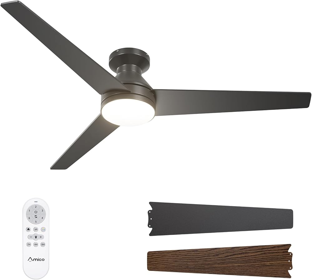 Amico Ceiling Fans with Lights, 52 inch Low Profile Ceiling fan with ...