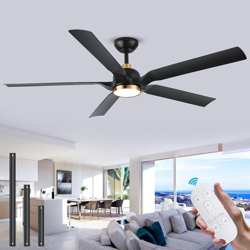 60 Inch Outdoor Ceiling Fans for Patios with Light, Modern Matte Black ...