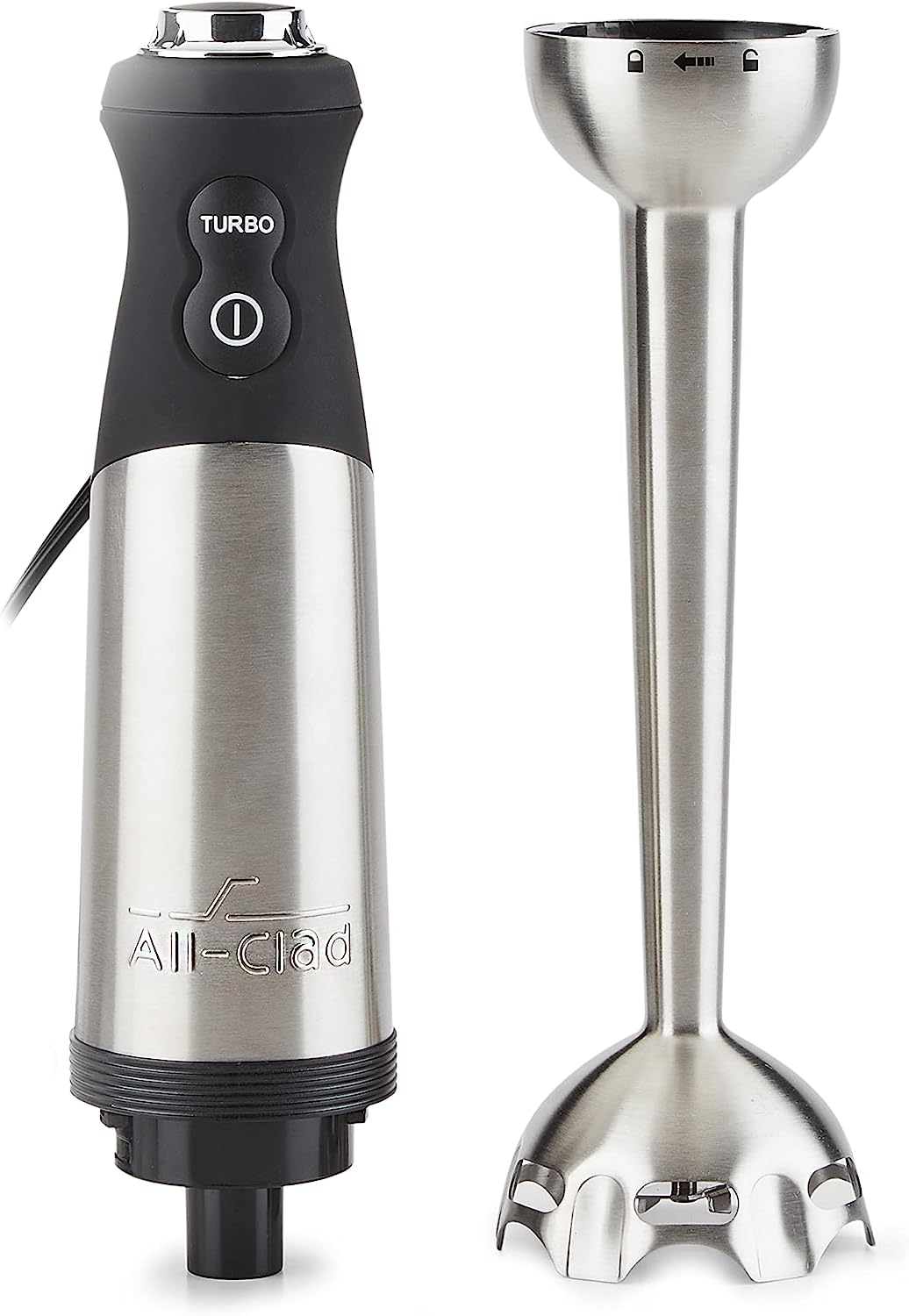 All-Clad Electrics Stainless Steel Immersion Blender 2 Piece Turbo Function 600 Watts Detachable, Variable Speed Control, Hand Blander, 9-1/4-inch