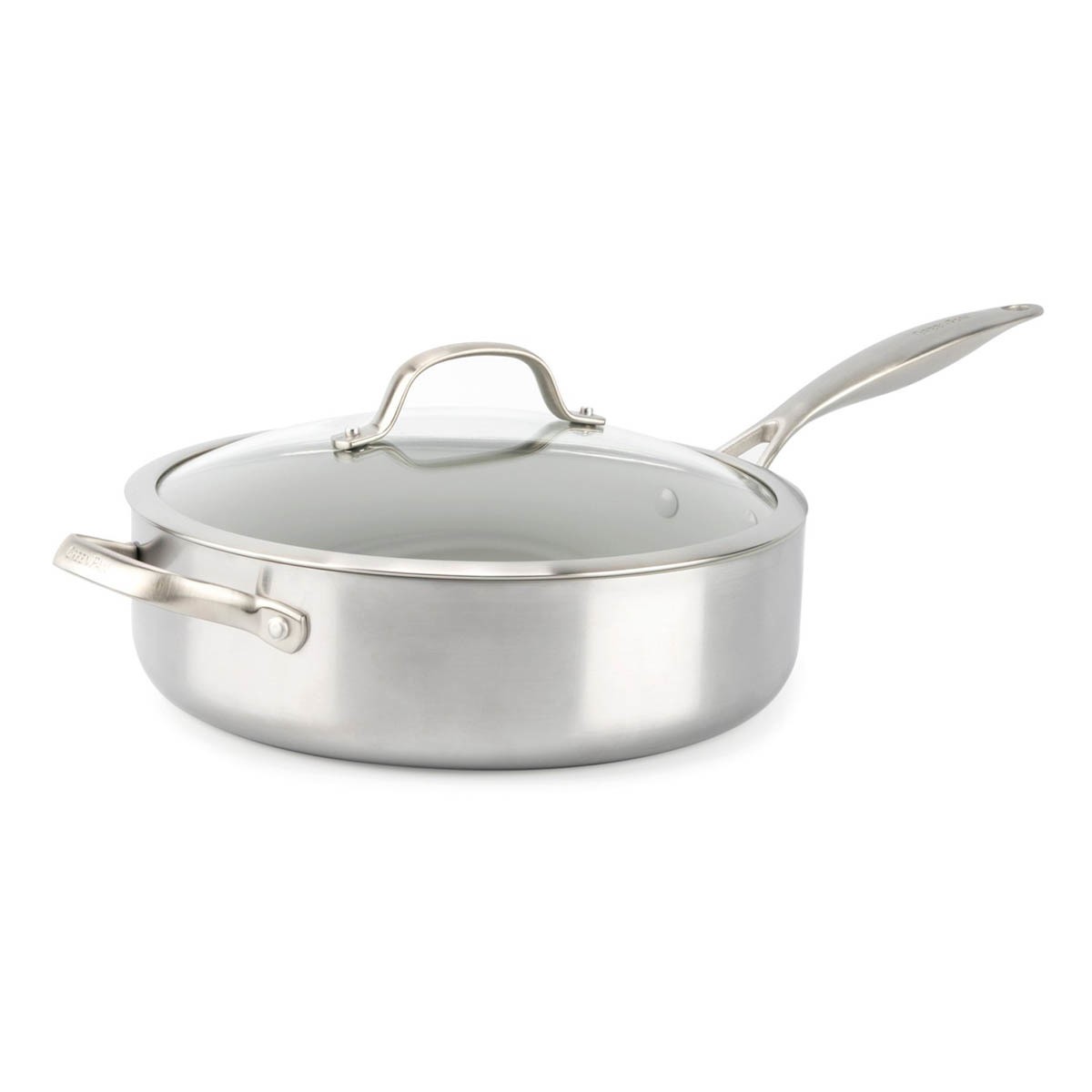 GreenPan Venice Pro Tri-Ply Stainless Steel Healthy Ceramic Nonstick 5QT Saute Pan Jumbo Cooker with Helper Handle and Lid, PFAS-Free, Multi Clad, Induction, Dishwasher Safe, Oven Safe, Silver ( CC002257-001)