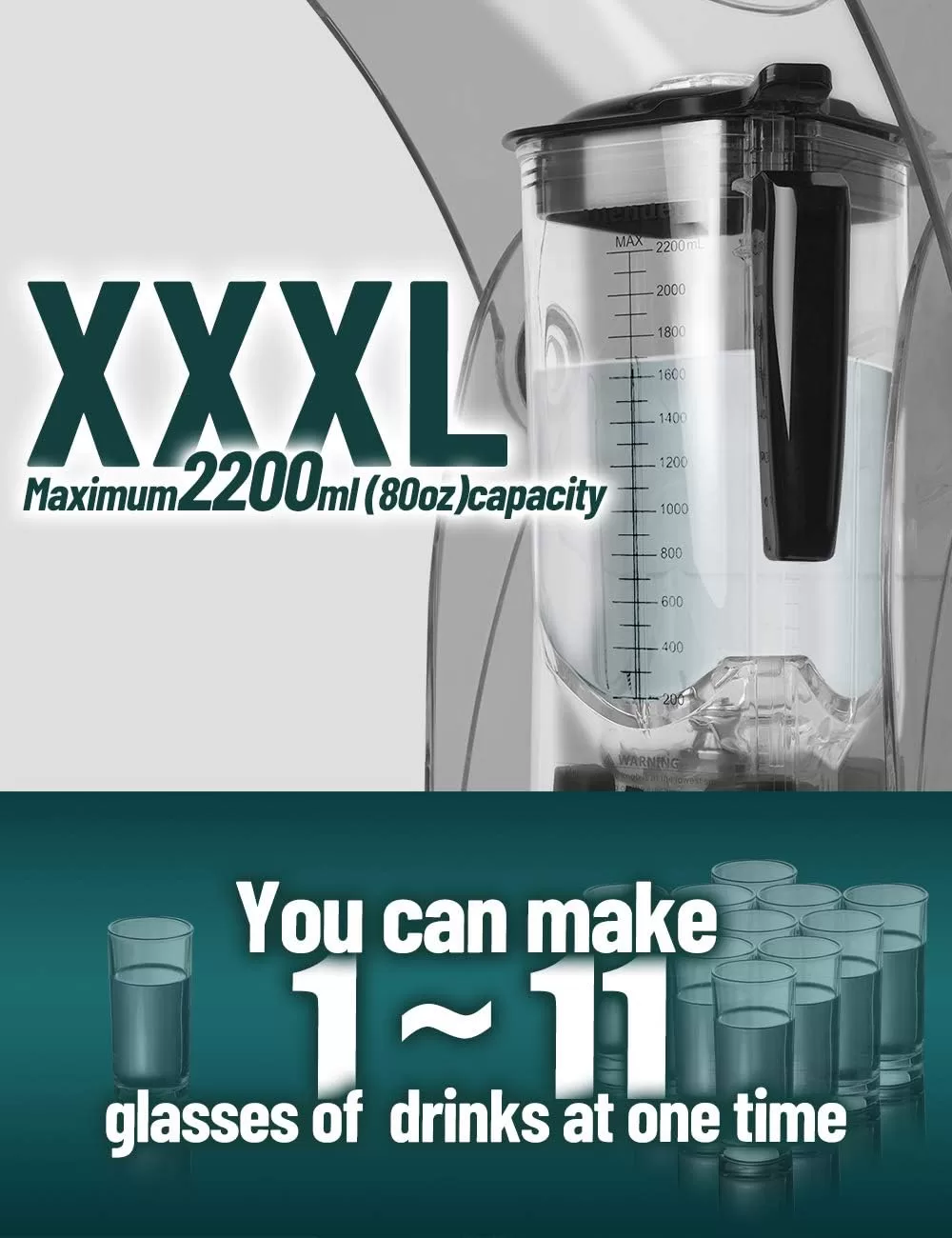 WantJoin Commercial Blender 2200W – Quiet Sound Enclosure, Powerful Professional-Grade, Self-Cleaning, Black