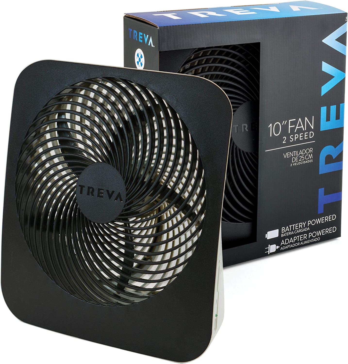 Treva FD10002A 10-Inch Portable Desktop Battery Fan, Powered by Battery and/or AC Adapter – Air Circulating with 2 Cooling Speeds