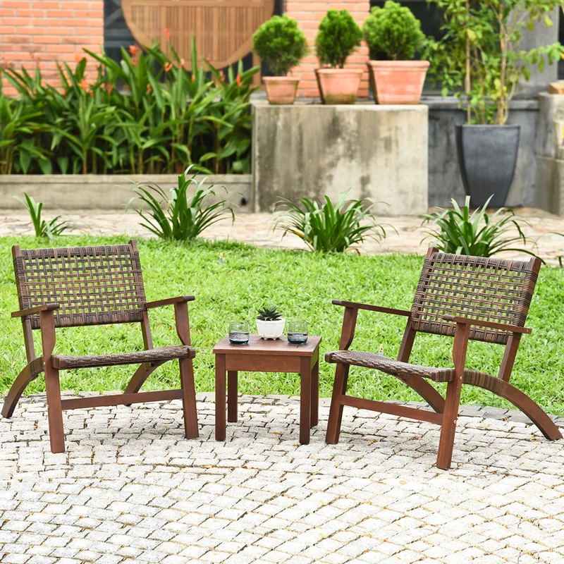 Costway OP70267 3-Piece Rattan Patio Conversation Set with Costway