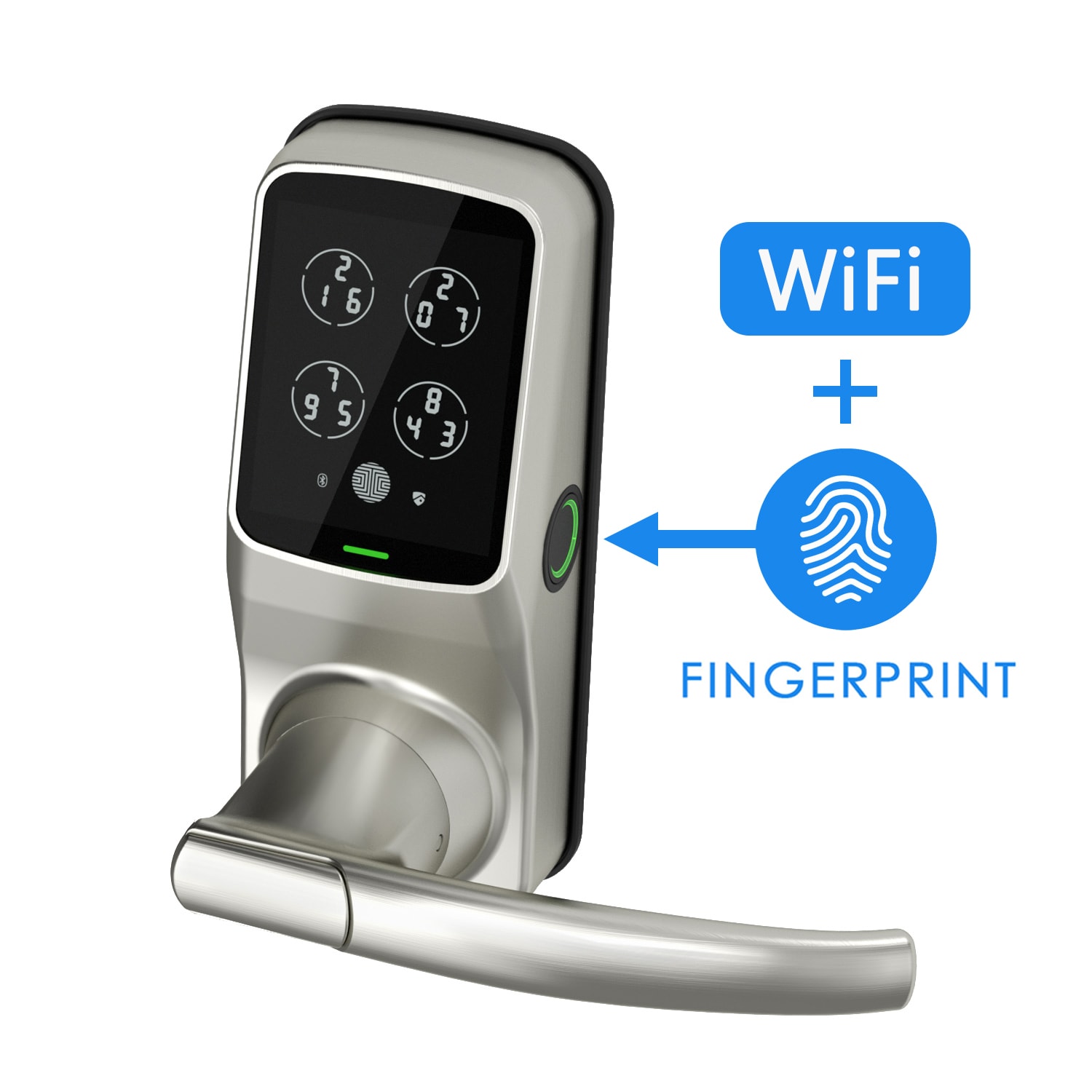 Lockly PGD628WSN Lockly Secure PRO Latch Nickle Satin Nickel Wi-fi Compatibility Bluetooth Compatibility Single Cylinder Electronic Handleset Biometric Lock Lighted Keypad Touchscreen