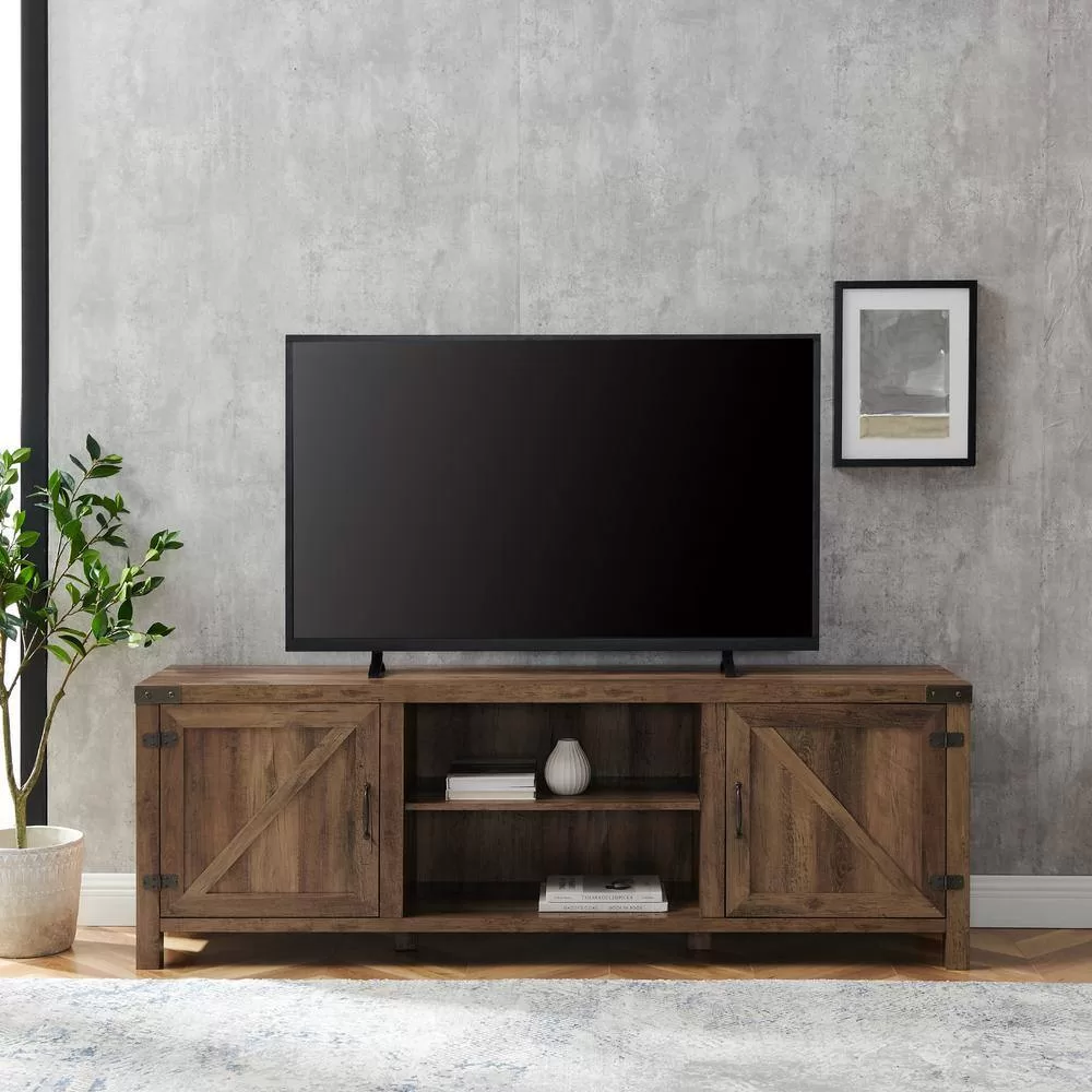 Walker Edison Furniture Company  70 in. Rustic Oak Composite TV Stand 75 in. with Doors
