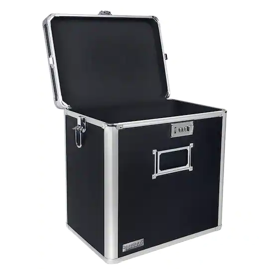Vaultz Black Vinyl Record Storage Case 14.4 x 13.4 x 9.6 Inches
