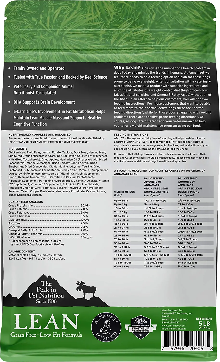 Annamaet Grain-Free Lean Reduced Fat Formula Dry Dog Food (Chicken & Duck) 5-lb Bag