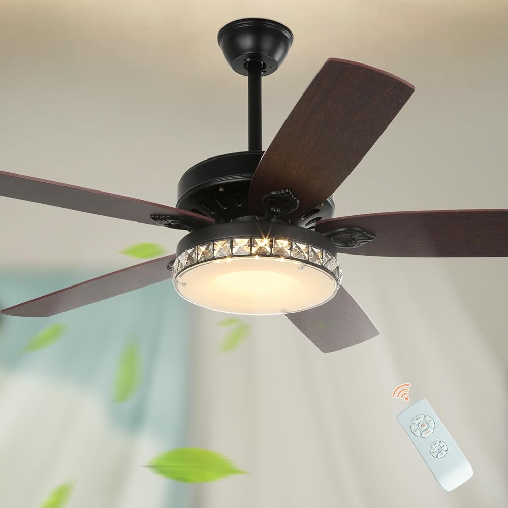 Vintage Ceiling Fan with Lights 50 inch Diamond Crystal Lampshade ...