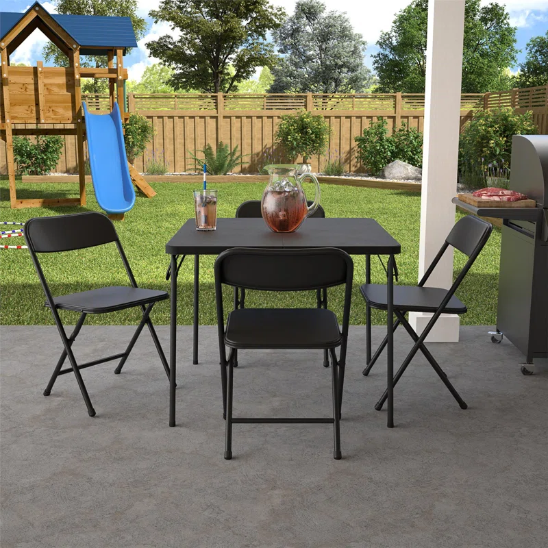 COSCO 37458BLK1E Indoor Outdoor Solid Resin Folding Table & Chair Dining Set, Perfect for Everyday Use, Hosting, Game Night, or Holiday Celebrations, 5-Piece, Black