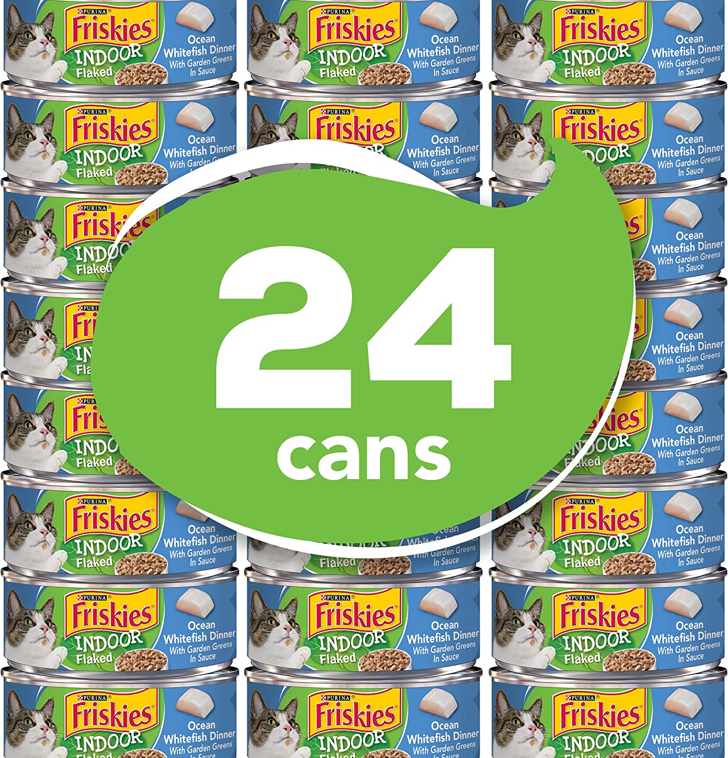 Purina Friskies Indoor Wet Cat Food Indoor Flaked Ocean Whitefish Dinner in Sauce – (24) 5.5 oz. Cans