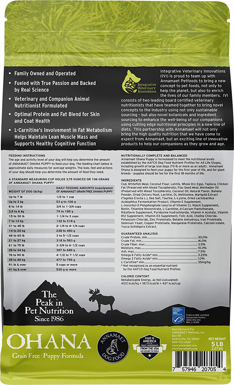 Annamaet Grain-Free Ohana Puppy Formula Dry Dog Food (Line-Caught Cod & Whitefish) 5-lb Bag