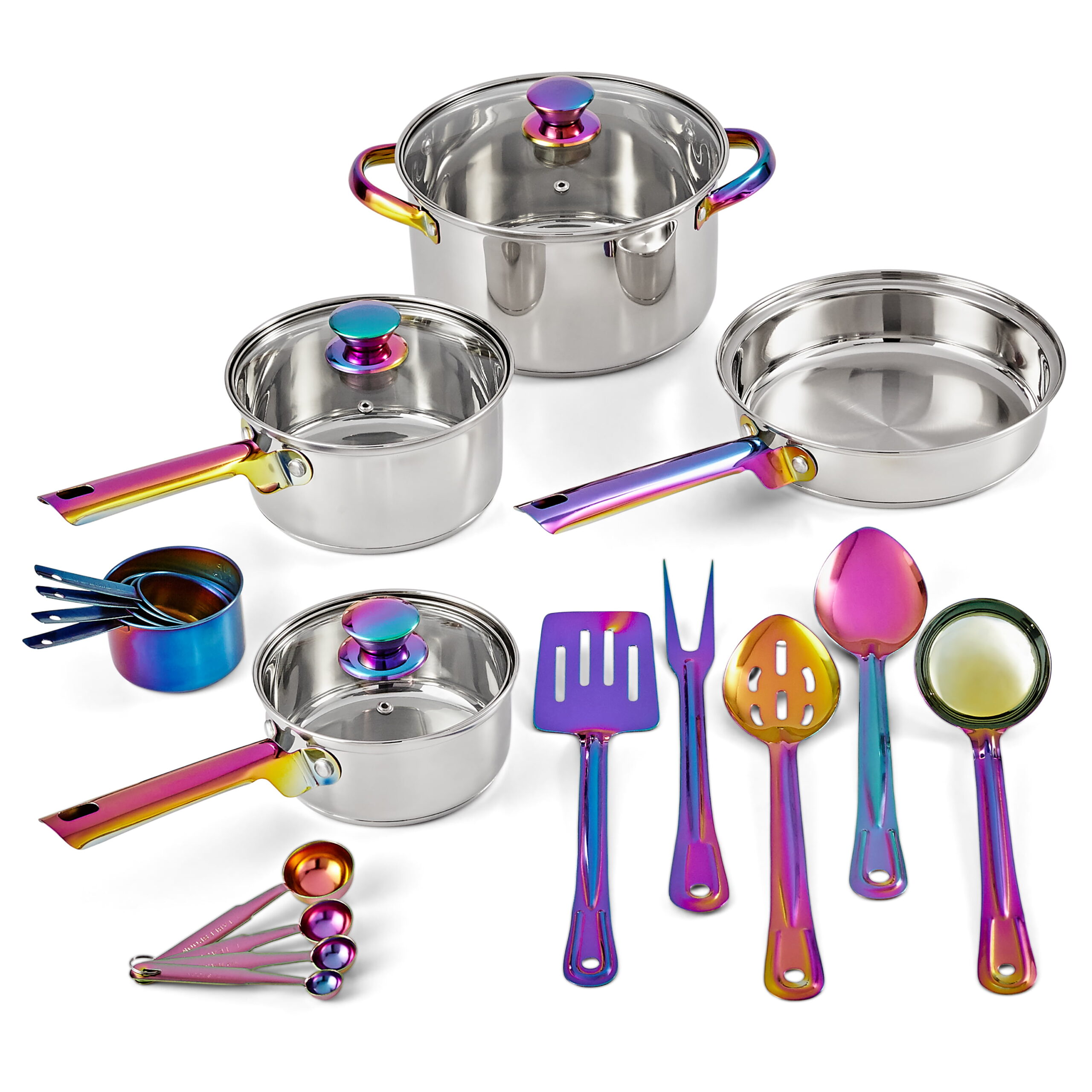Mainstays Iridescent Stainless Steel 20-Piece Cookware Set, with ...