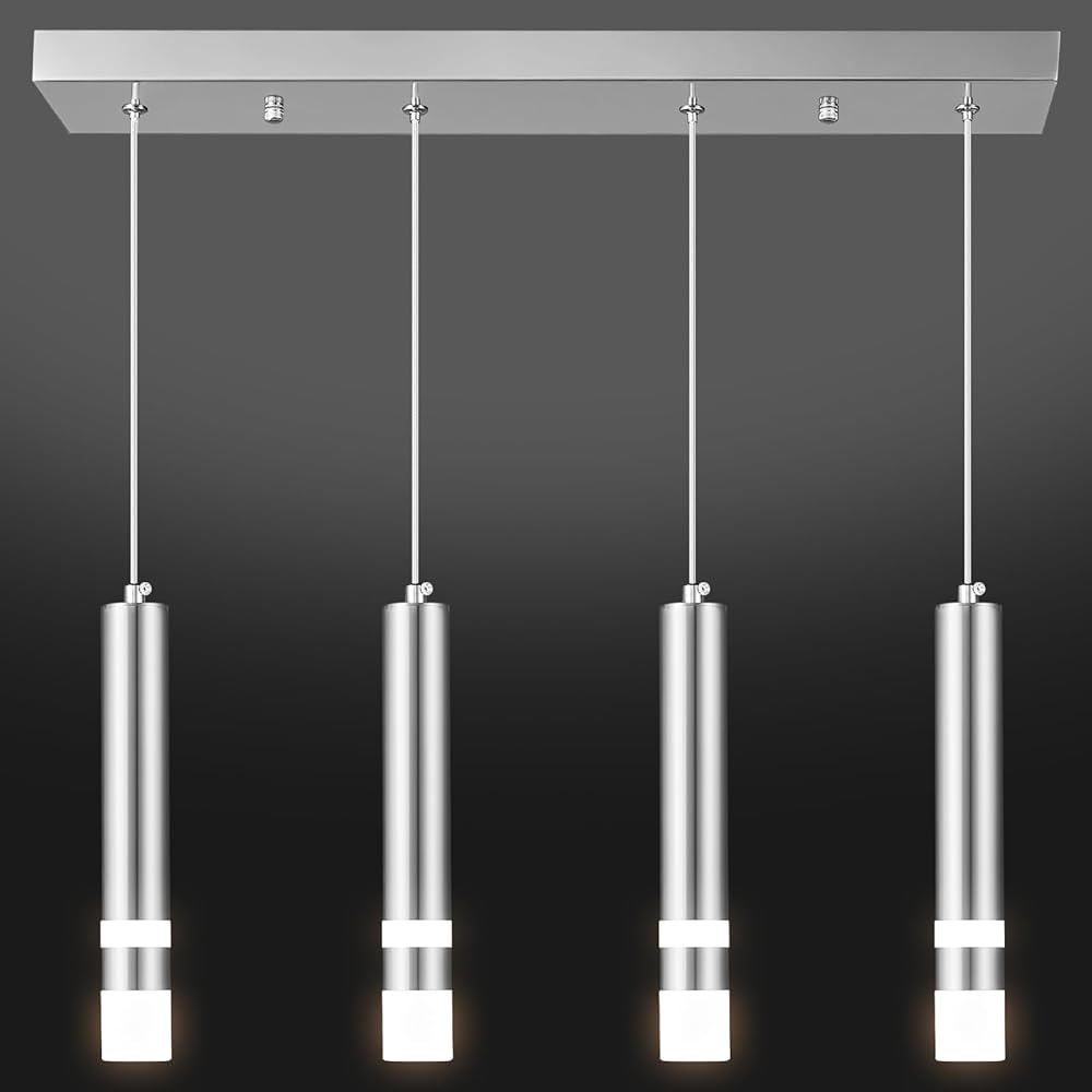 4-Light Dining Room Modern Pendant Light Kitchen Fixture Dimmable LED Chrome Mini Pendant ...