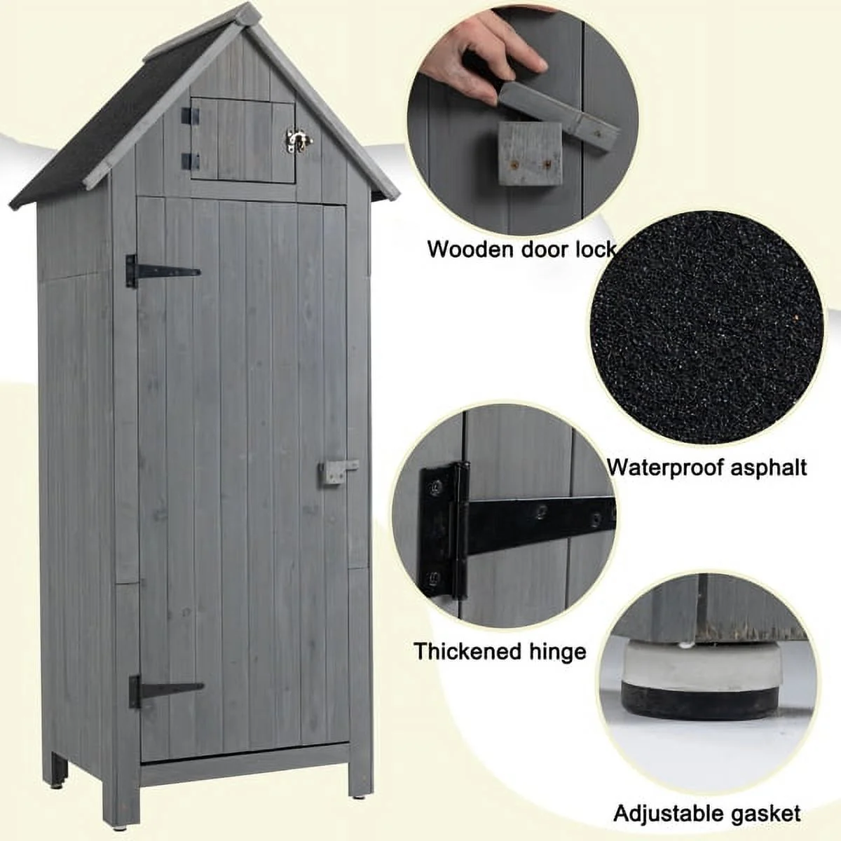 Wooden garden locker with lockable door. single door. grey Outdoor Tool Storage Cabinet. Wooden Fir Garden Shed with Single Storage Door