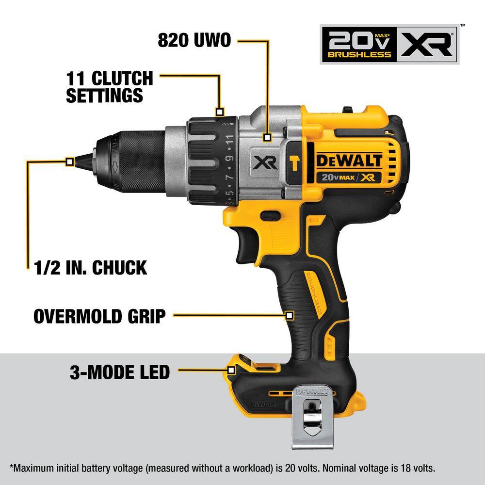 DEWALT DCD996B 20V MAX XR Cordless Brushless 3-Speed 1/2 in. Hammer Drill (Tool Only)