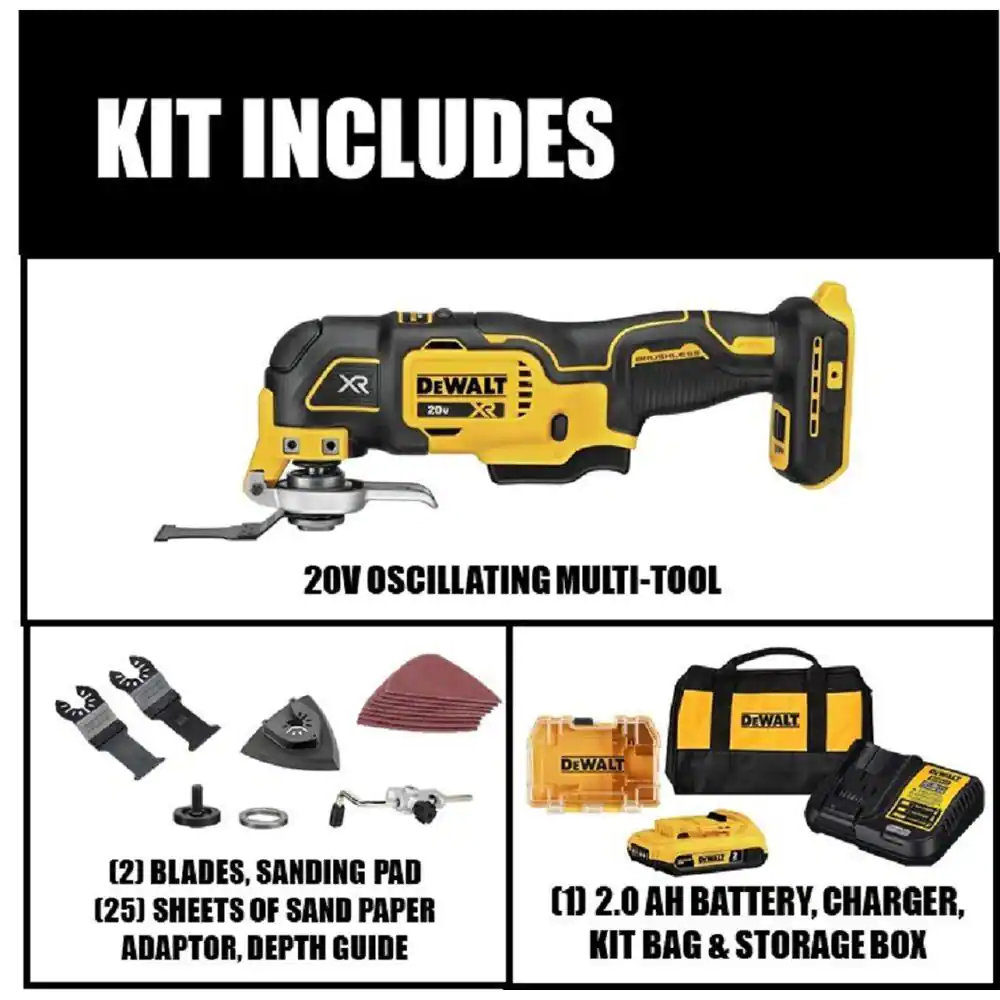 DEWALT DCS356D1 20-Volt MAX XR Cordless Brushless 3-Speed Oscillating Multi-Tool with (1) 20-Volt 2.0Ah Battery & Charger