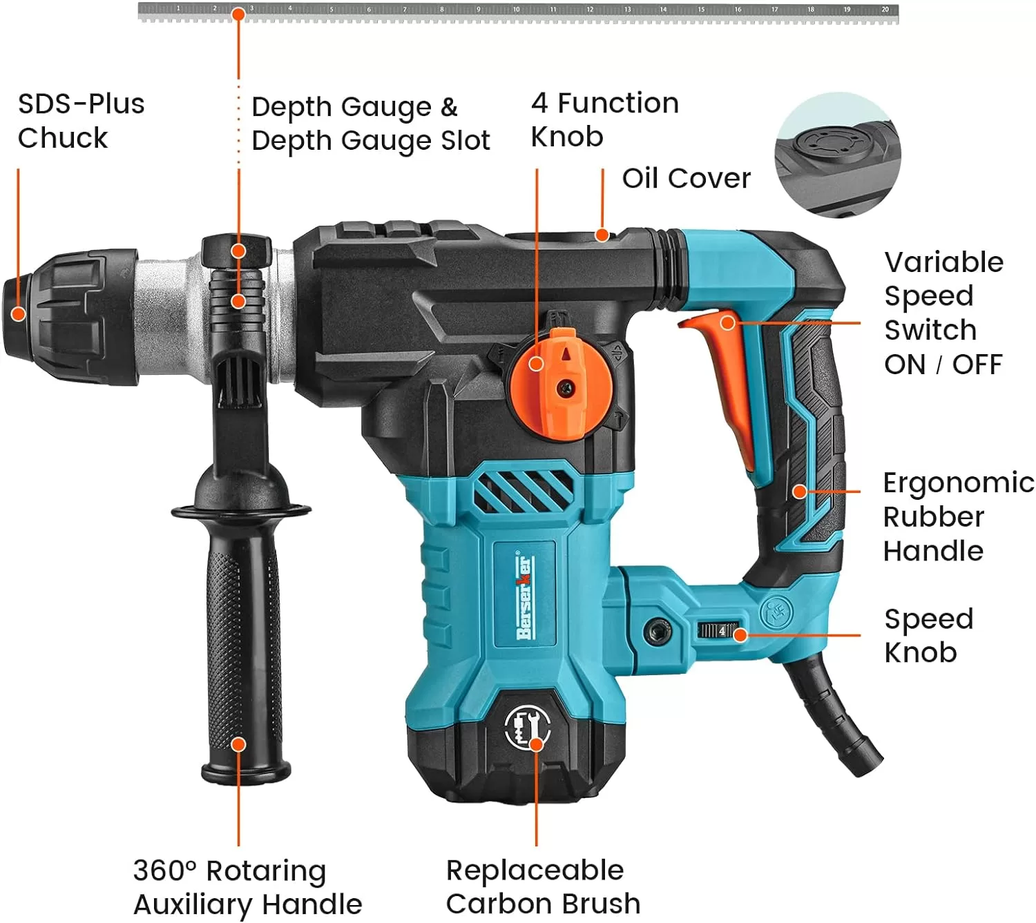 Berserker 1-1/4′′ SDS-Plus Rotary Hammer Drill with Vibration Control,Safety Clutch,12.5 Amp