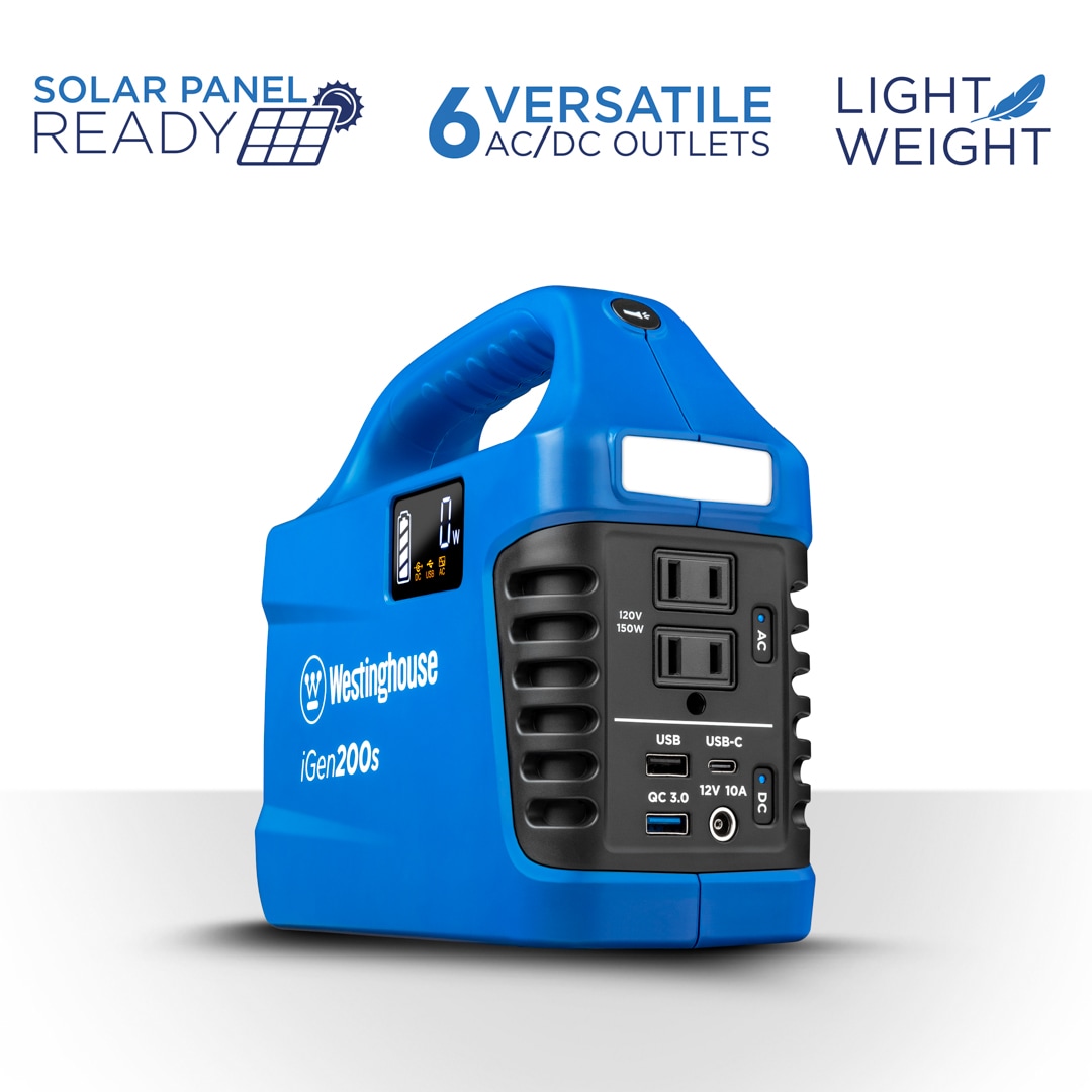 Westinghouse IGEN200S 150-Rated/300-Peak Watt Camping/RV Power Station 194-Watt Hour Portable Solar Generator