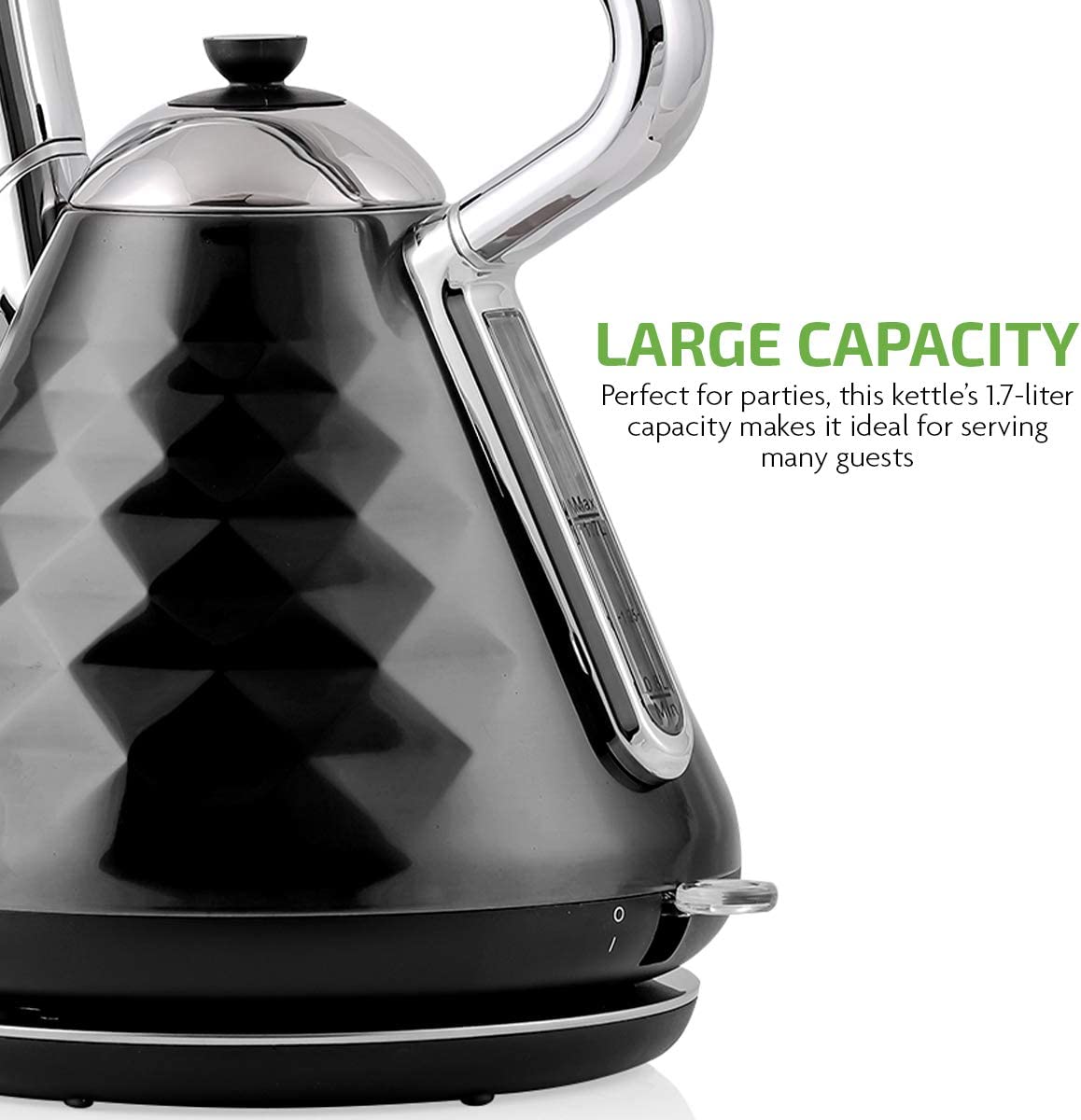 OVENTE KS755B Cleo Collection 7.1-Cup Black Electric Kettle with Boil-Dry Protection and Auto Shut-Off