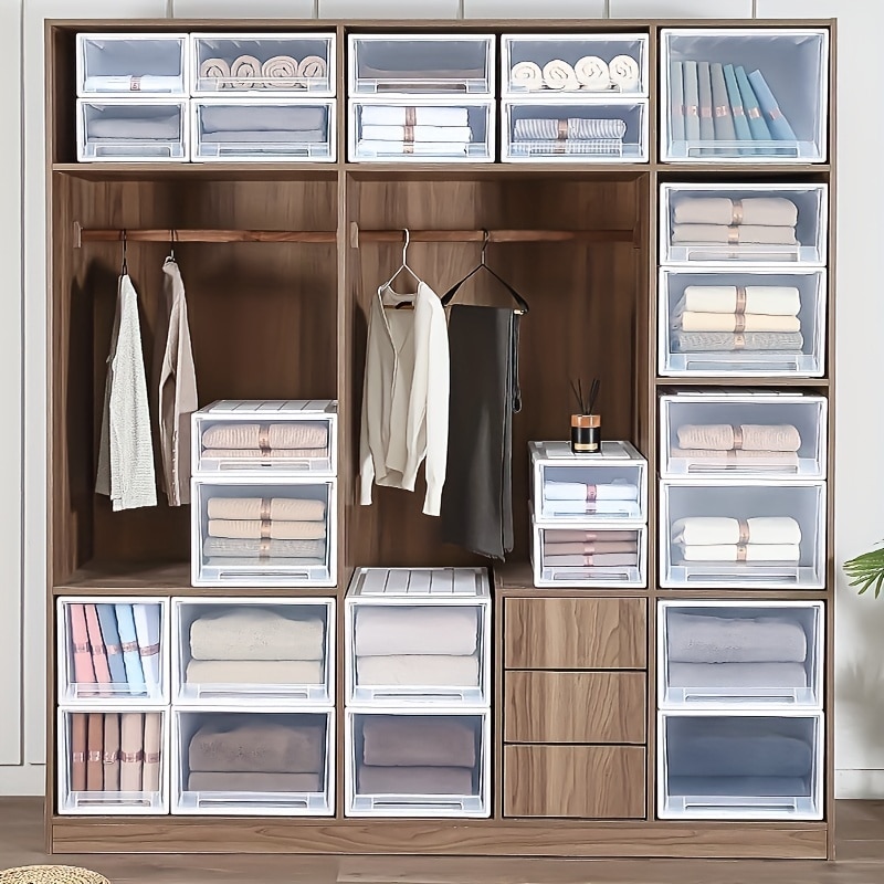 1pc transparent stackable drawer type storage box multipurpose plastic storage bin large capacity storage cabinet for storin 7447