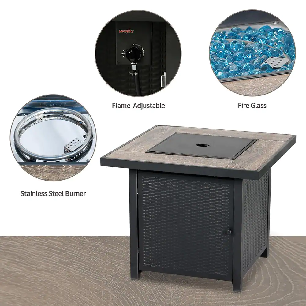 HeatMaxx SRGF11626 30 in. 50,000 BTU Propane Gas Fire Pit Table, Square Gas Firepits with Fire Glass for Outside