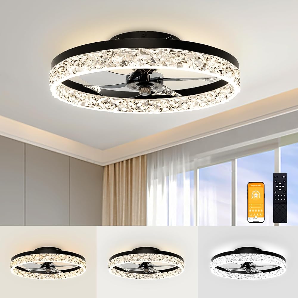 VOLISUN Low Profile Ceiling Fan with Lights and Remote, 19.7in Modern ...