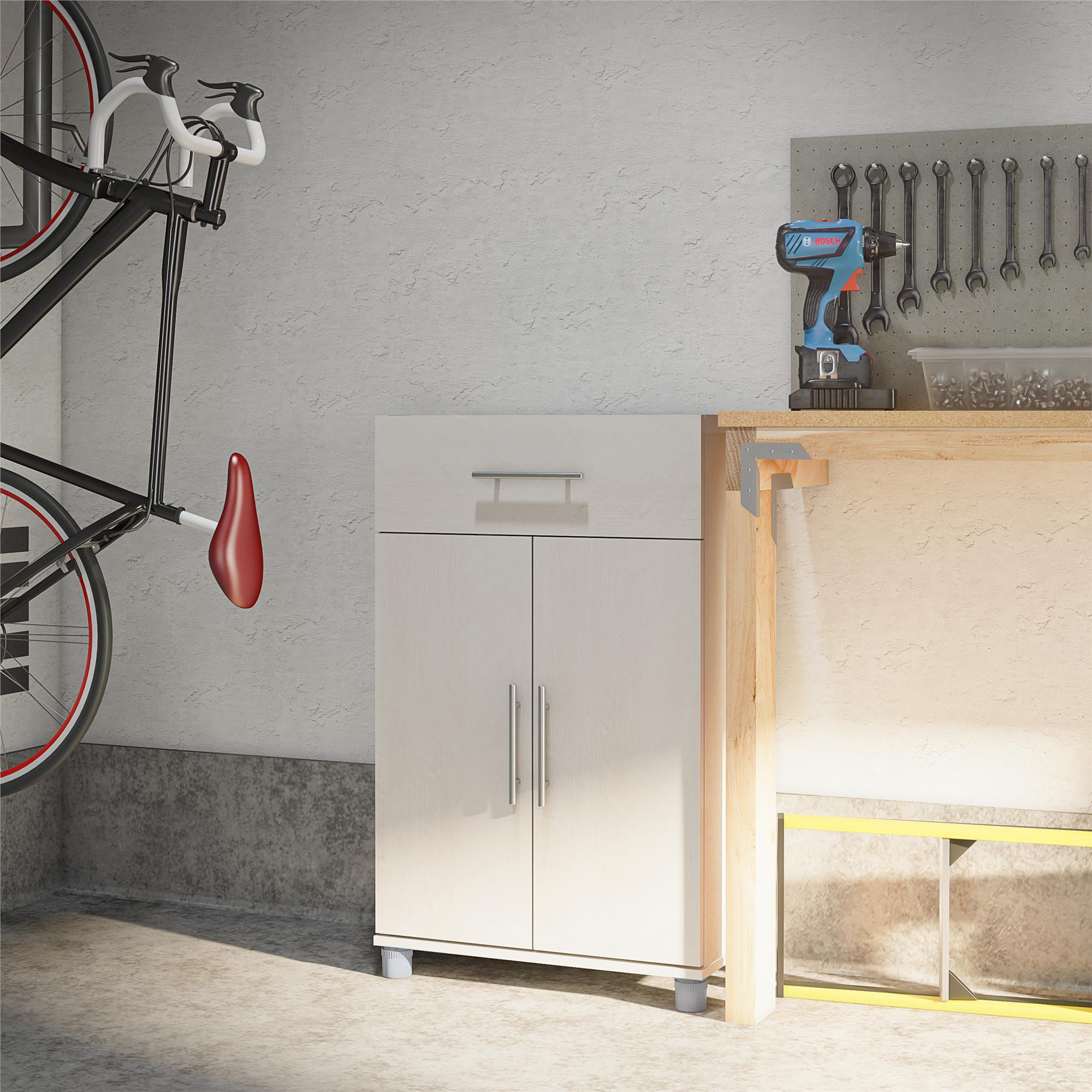 Systembuild Evolution Westford 2 Door/1 Drawer Garage Storage Cabinet, Ivory Oak