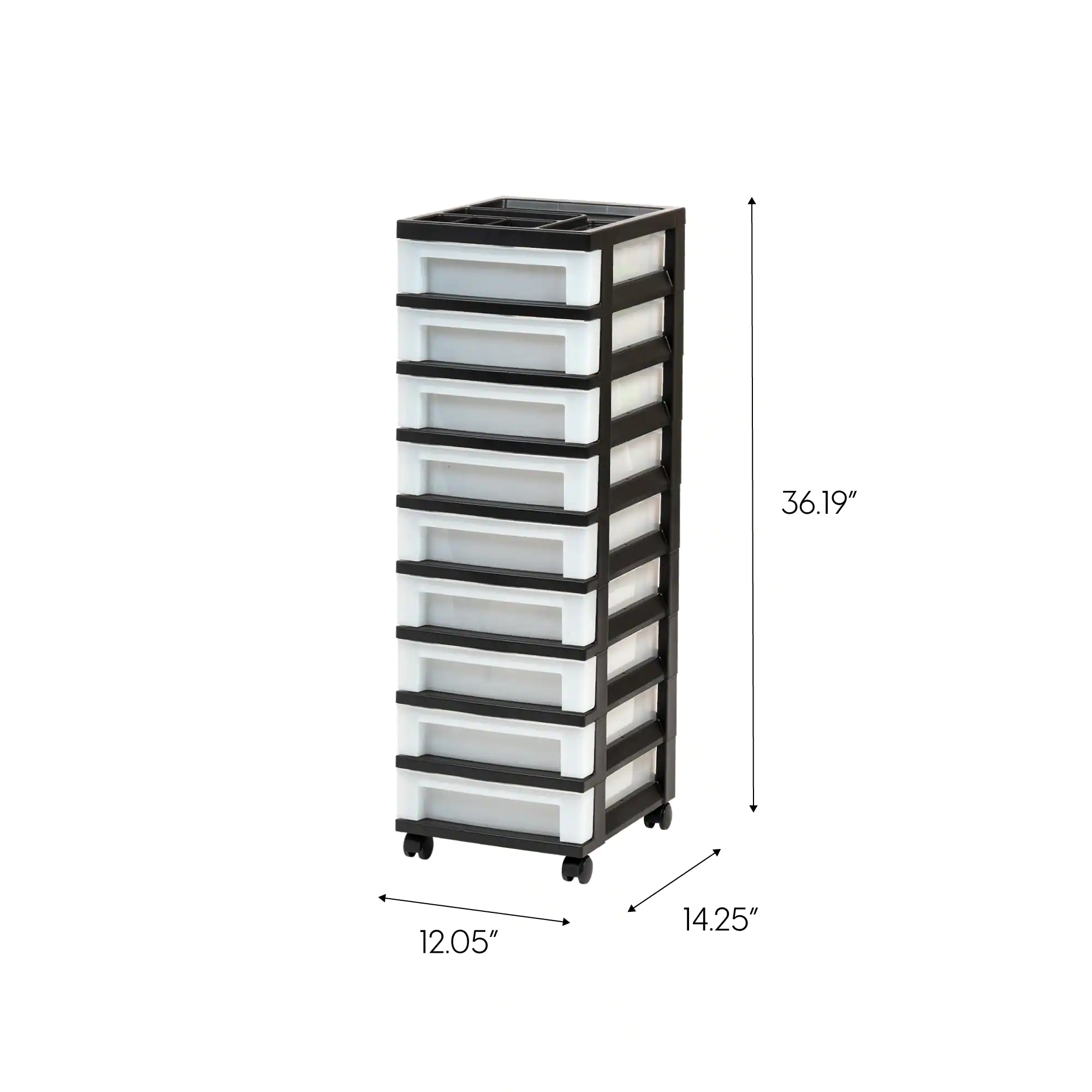 IRIS Black 9-Drawer Storage Cart with Organizer Top (Black/Pearl)