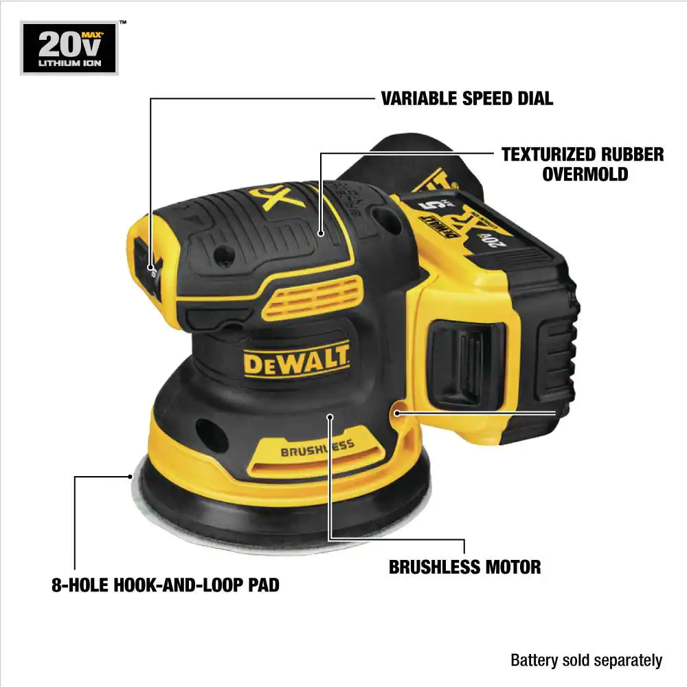 DEWALT DCW210P1 20-Volt MAX XR Cordless Brushless 5 in. Random Orbital Sander with (1) 20-Volt Battery 5.0Ah & Charger