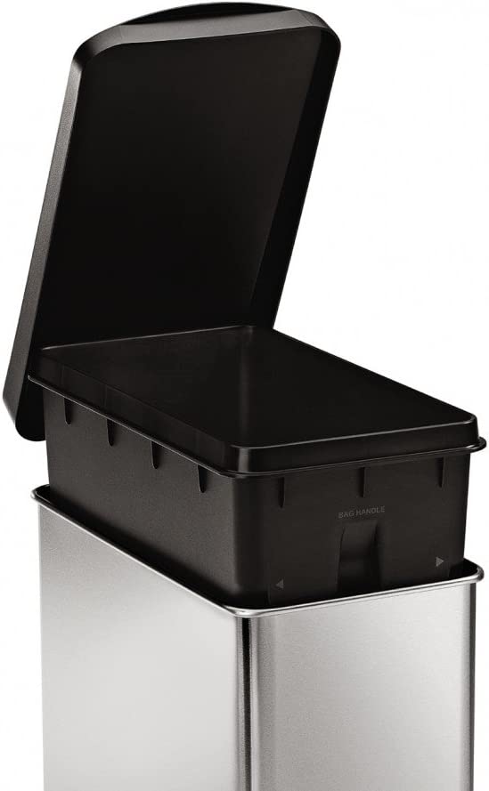 simplehuman 10 Liter / 2.6 Gallon Bathroom Slim Profile Trash Can, Brushed Stainless Steel with Plastic Lid