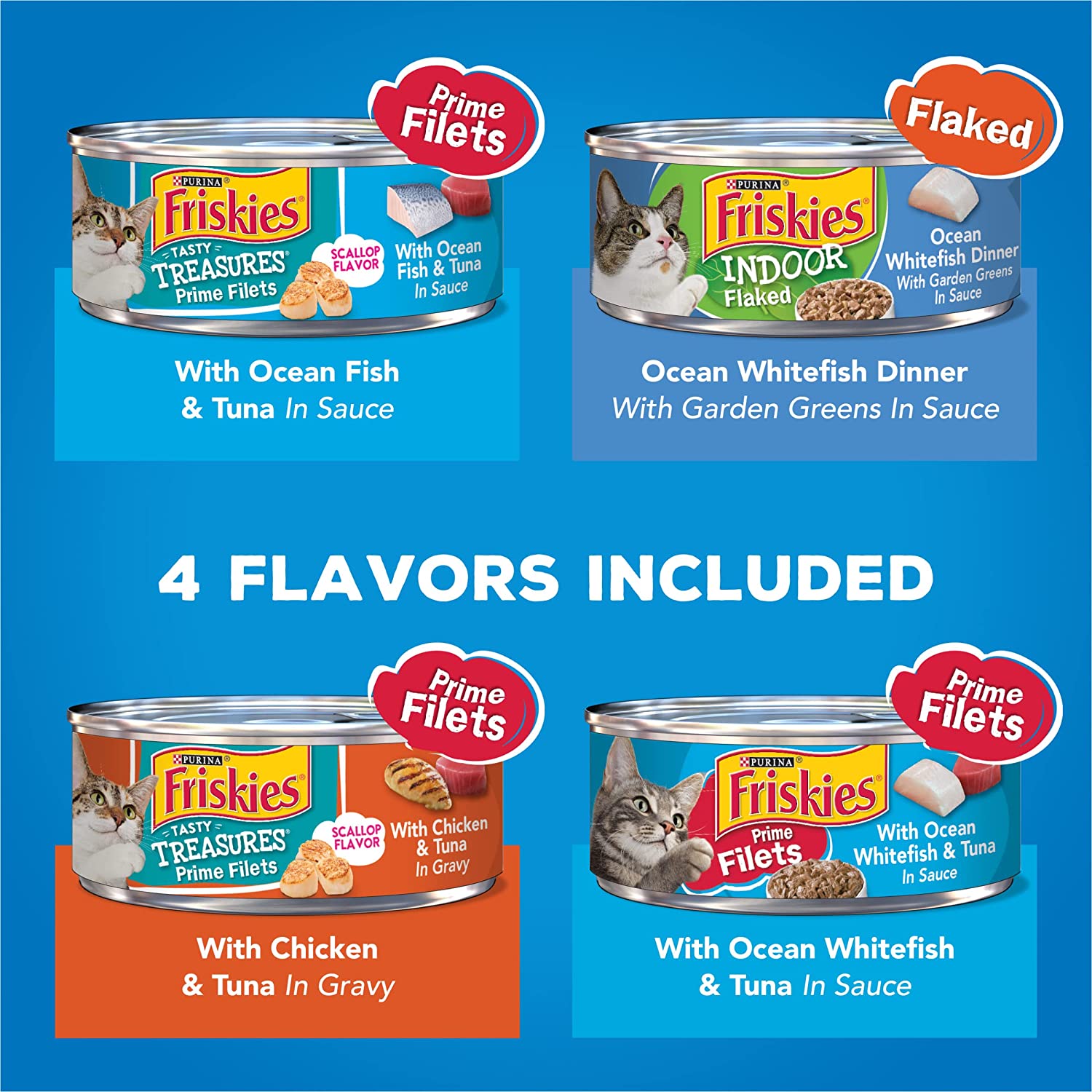 Purina Friskies Wet Cat Food Variety Pack Oceans of Delight Flaked and Prime Filets – (40) 5.5 oz. Cans