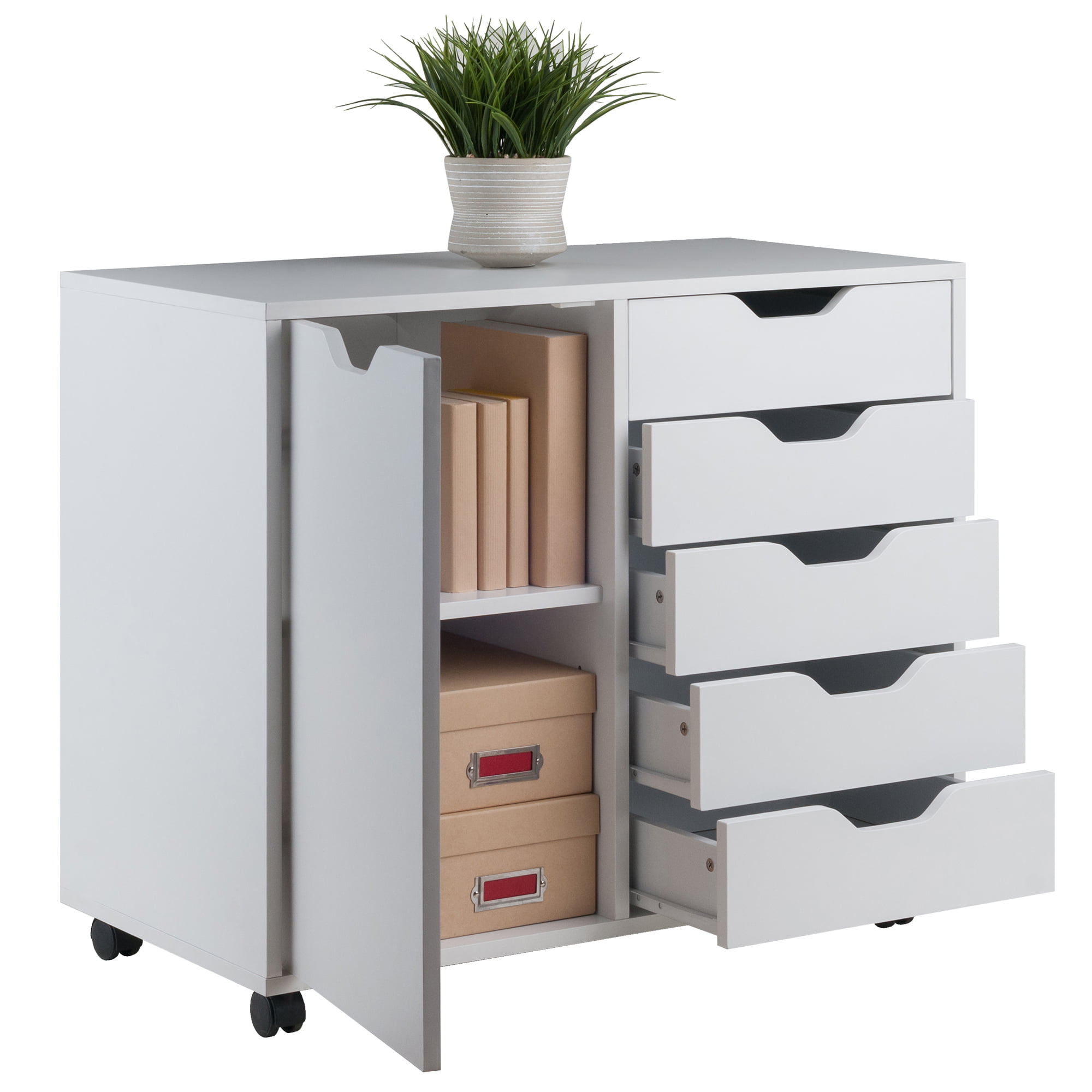 Winsome Wood Halifax 2-Section 5-Drawer Mobile Storage Cabinet, White Finish