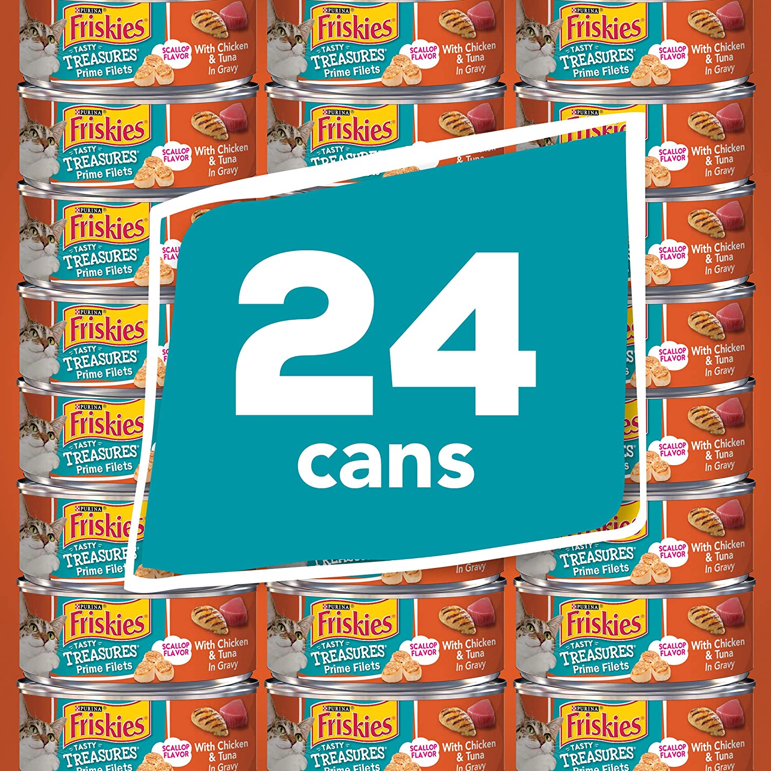 Purina Friskies Gravy Wet Cat Food Tasty Treasures With Chicken and Tuna and Scallop Flavor – (24) 5.5 oz. Cans