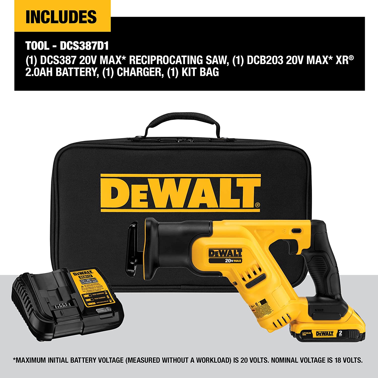 DEWALT DCS387D1 20V MAX Cordless Reciprocating Saw Kit, Compact, 2-Amp Hour